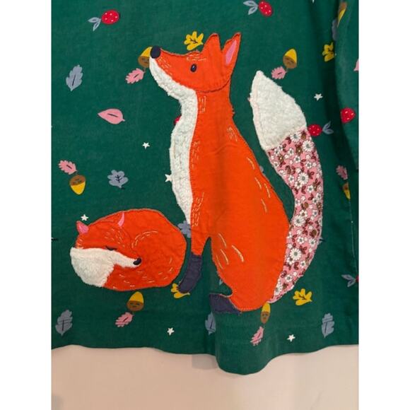 Mini Boden Dress Long Sleeve Size 9 - 10 Big Applique Fox Fall A Line Green - Picture 3 of 5